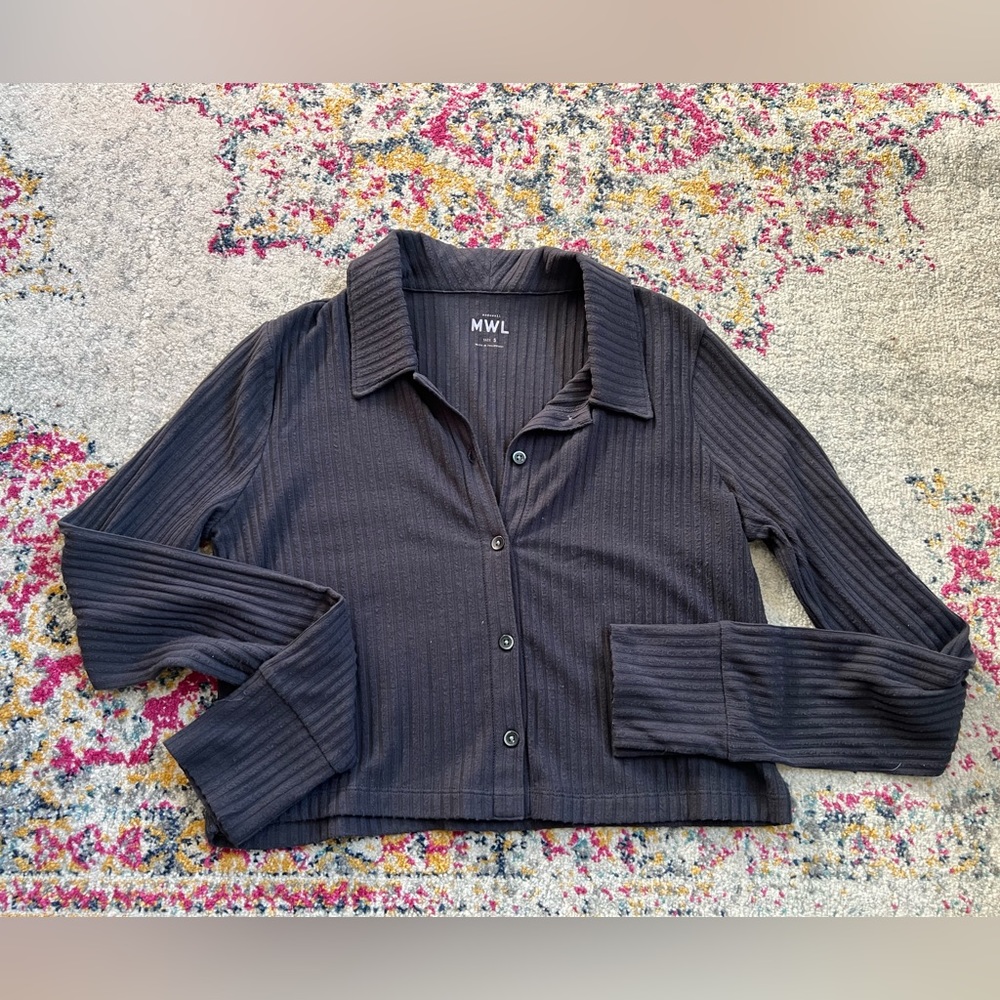 MWL Brushed Rib Cropped Cardigan Sweater